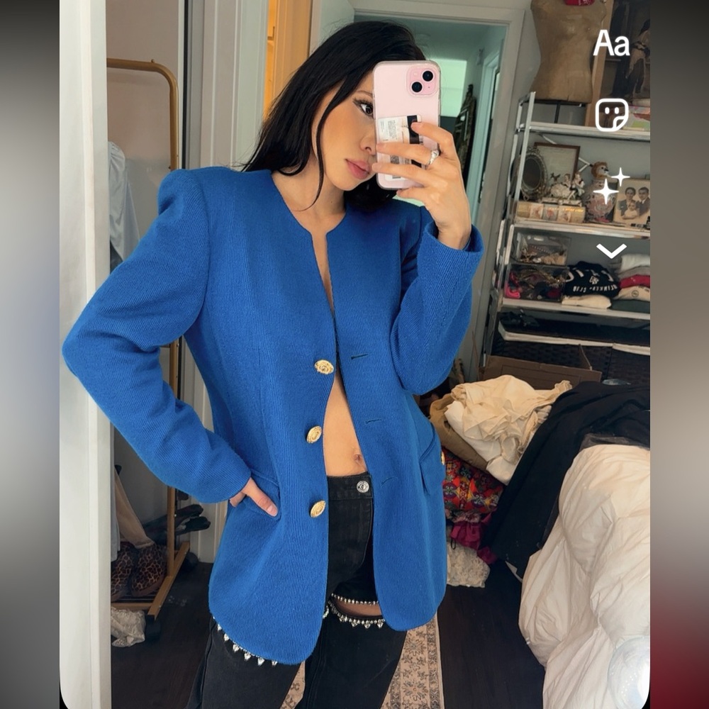 Oleg Cassini Knit Royal Blue Women's Blazer